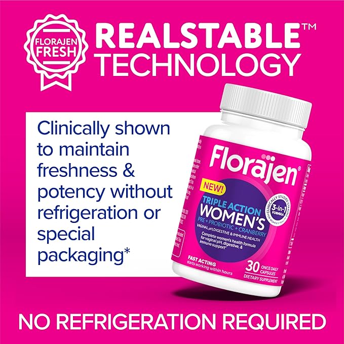 Florajen Women's Vaginal Probiotic, Prebiotic, & Cranberry Supplement for Immune Support and Digestive Health, 30 Capsules