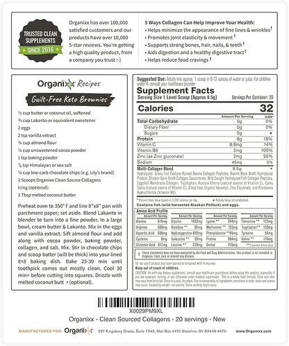Organixx Clean Sourced Collagen Powder, Hydrolyzed 20 Servings