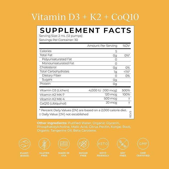 CYMBIOTIKA Vitamin D3 + K2 + CoQ10 Liquid,