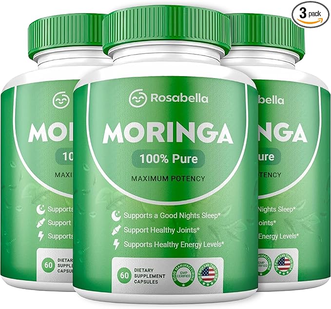 Moringa Powder Capsules - Pure Nutrient-Rich Moringa Powder - A Natural Green Antioxidant Superfood - Supports Energy, Skin Health, Gut Health+ - w/Essential Vitamins & Amino Acids A1 - Pack of 3