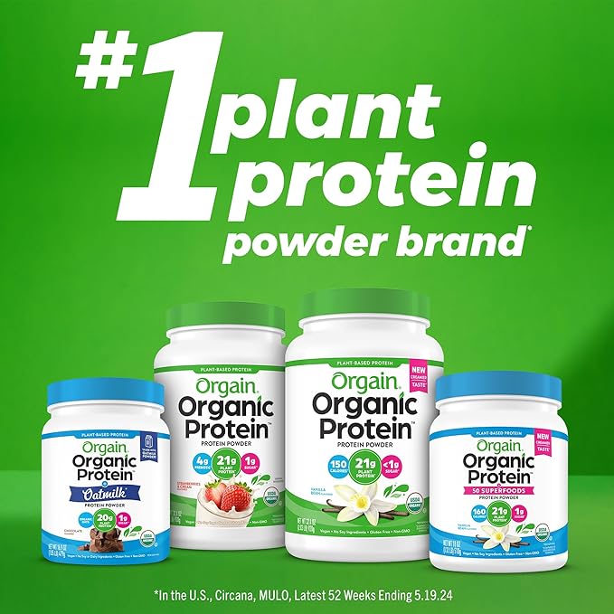 Orgain Organic Protein and Superfoods Plant Based Protein Powder, Vanilla Bean, 2.7 lbs