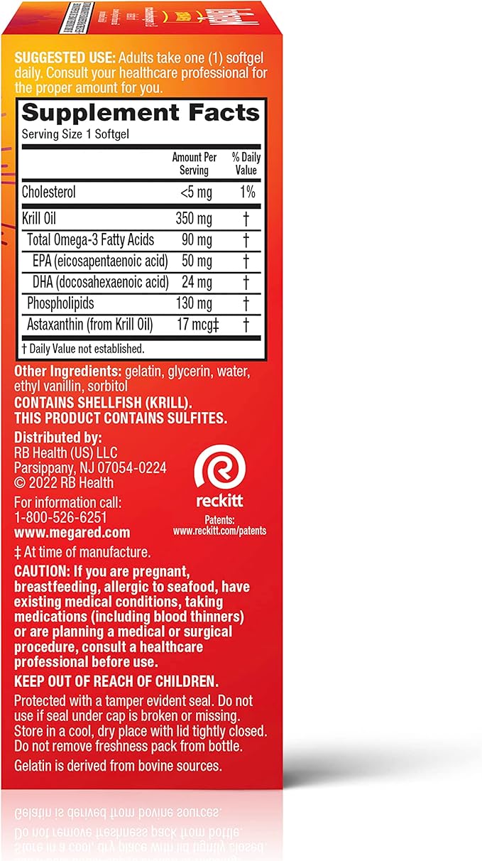 MegaRed Omega-3 Krill Oil 350mg Softgels, (60 Count Omega-3 Fatty