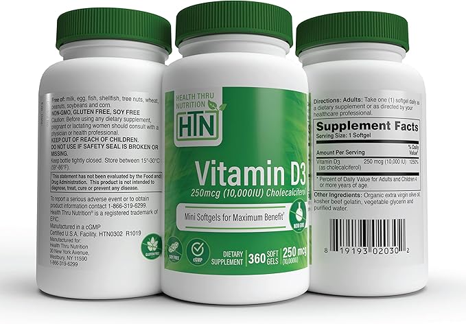 Health Thru Nutrition Vitamin D3 10,000iu 360 Mini 250mcg Cholecalciferol 3rd Party