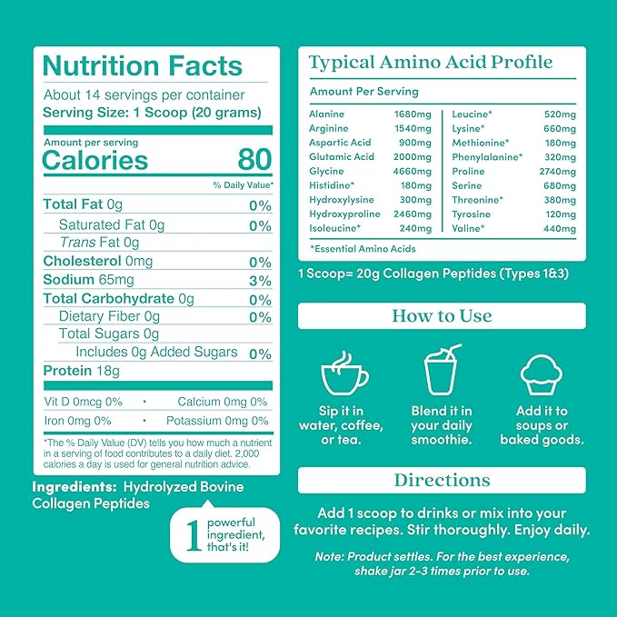 Further Food Unflavored Collagen Peptides Powder, 1 & 3 Protein, 9.88 oz