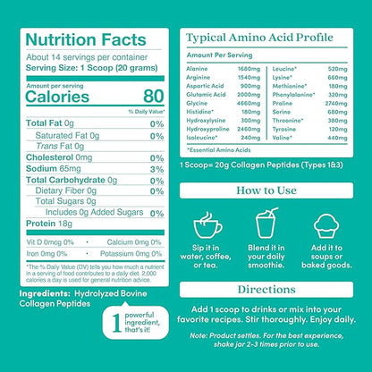 Further Food Unflavored Collagen Peptides Powder, 1 & 3 Protein, 9.88 oz