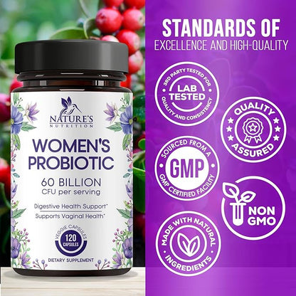 Probiotics for Women's Digestive Health, 60 Billion CFU 16 Strains for Vaginal pH, Gut Health & Immune Support, Daily Probiotic Supplement for Feminine Health, Gluten Free - 120 Capsules