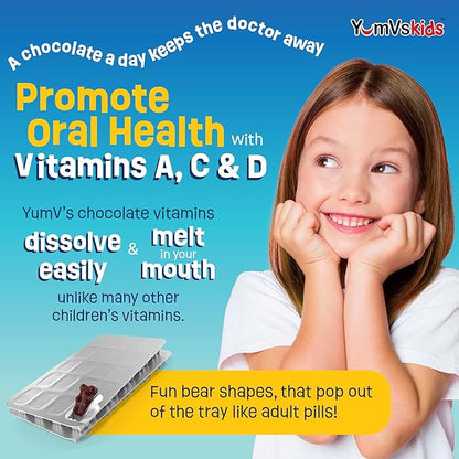 YUM-V'S - Kids Multivitamin Chewable Chocolate Bears - Multivitamin for Kids Supplement - 16 Vitamins & Minerals - Vitamins Including D, Zinc, C, B Complex & More, 60 Count Pack of 1