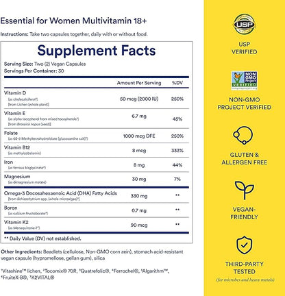 Ritual Multivitamin for Women 18+ D3 for 3 DHA, B12, Iron, 30 Day 60 Capsules