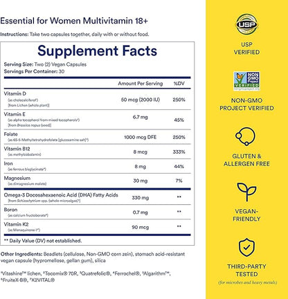 Ritual Multivitamin for Women 18+ D3 for 3 DHA, B12, Iron, 30 Day 60 Capsules