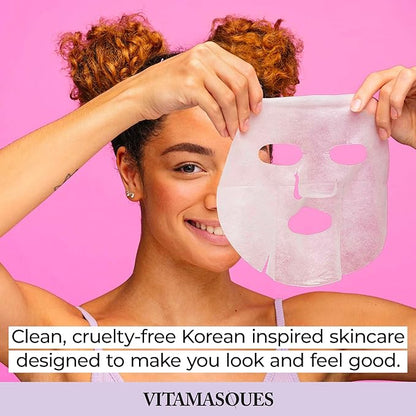 Vitamasques Multivitamin Face Mask, 8-Pack - Hydrating and Nourishing for Radiant Skin, Provides Vitamins B, C & E