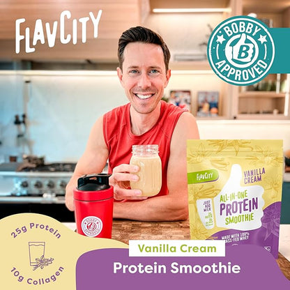 FlavCity Protein Powder Smoothie, Vanilla - 100% Grass-Fed Whey Protein Smoothie with Collagen (25g of Protein) - Gluten Free & No Added Sugars (29.84 oz)