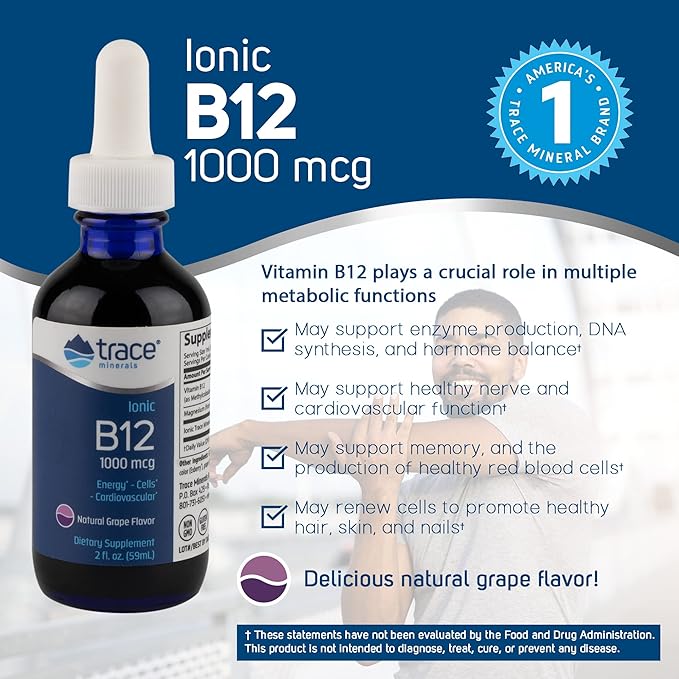Trace Minerals | Liquid Ionic Vitamin B12 1000 1000 mcg 2 fl 59 Servings