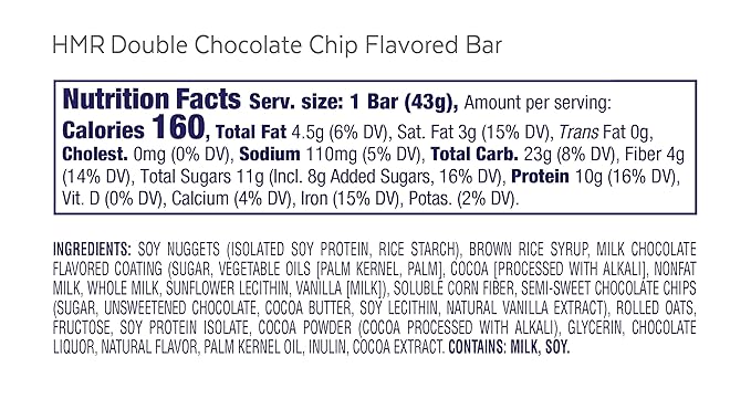 HMR Bar, Double Chocolate Chip Protein Bar 10g of 24 Count