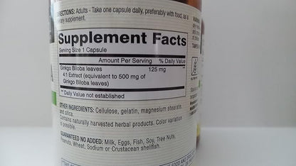 Mason Vitamins Ginkgo Biloba 500 mg 180 Gelatin 3 Bottles 540 Capsules
