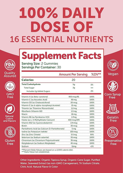 Lunakai USA Made Women’s Multivitamin Gummies 100% Daily 16 Essential 60ct