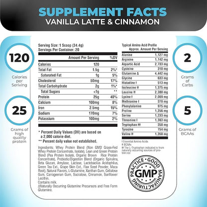 TRIPACT Protein Powder, Vanilla Latte Cinnamon 7-in-1 Meal 20 Servings