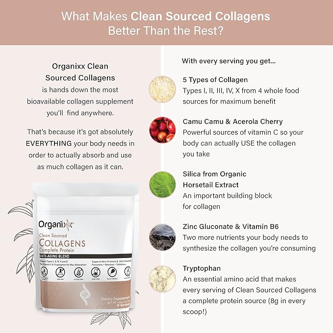 Organixx Clean Sourced Collagen Powder, Hydrolyzed (15 Servings)