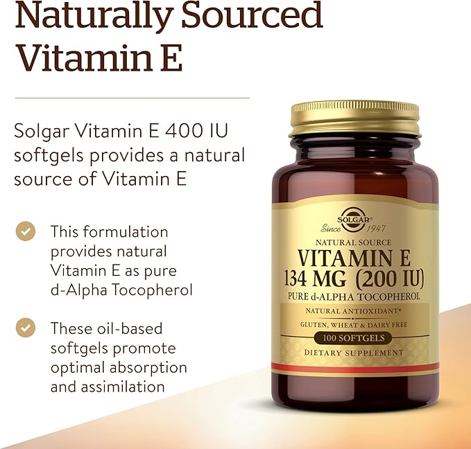 Solgar Vitamin E 200 IU Alpha, 100 Softgels 100 Servings