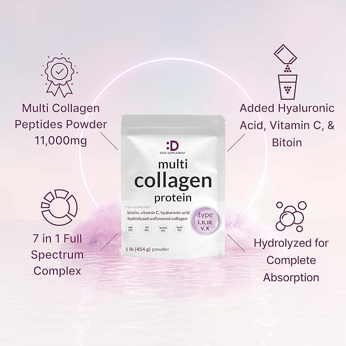 Multi Collagen Protein Powder,1Lb 10000mcg, Vitamin