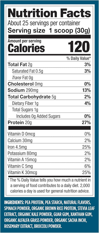 Vega Protein and Greens Protein Powder, Vanilla - 20g Plant Based Protein Plus Veggies, Vegan, Non GMO, Pea Protein for Women and Men, 1.7 lbs (Packaging May Vary)