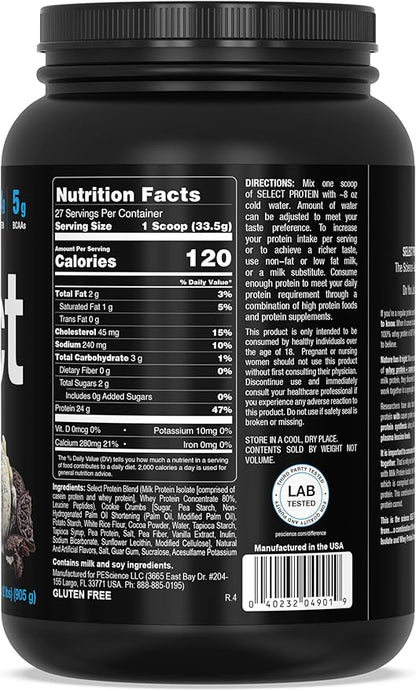 PEScience Select Low Carb Protein Powder, Cookies and Cream, 27 Serving, Keto Friendly and Gluten Free