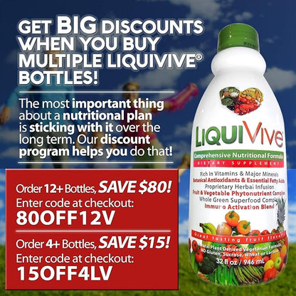 LiquiVive Liquid Vitamins Mega Nutrition D3 A B12 E 99.9% Vegan 32 fl