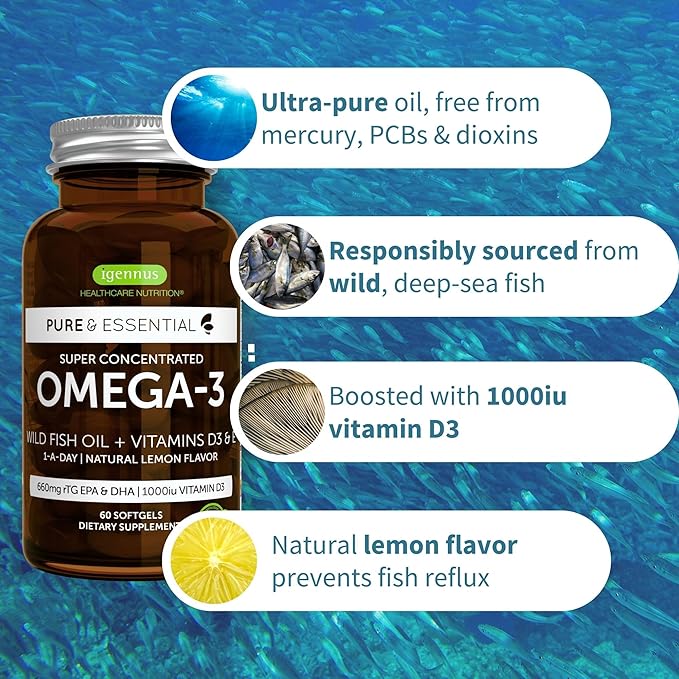 Pure & Essential Omega-3 & D3 1000iu, Fast-Acting 1-a-Day, Highly 360 Softgels