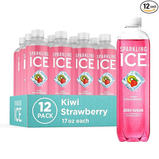 Sparkling Ice, Kiwi Strawberry Sparkling Water, Zero Sugar Flavored Water, with Antioxidants and Vitamins, Zero Sugar, 17 fl oz Bottles (Pack of 12)