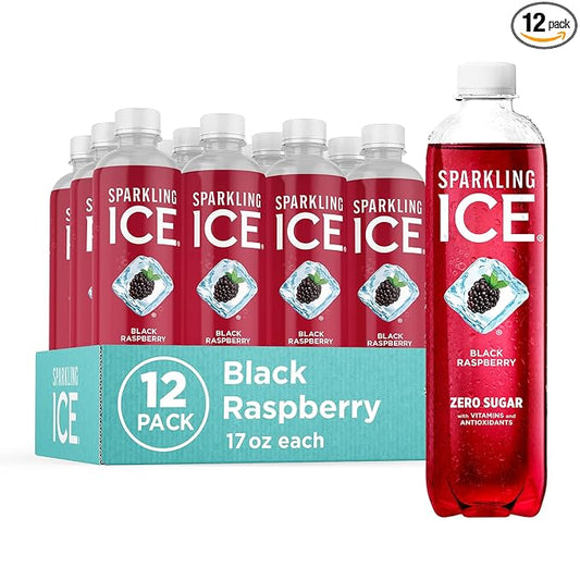 Sparkling Ice, Black Raspberry Sparkling Water, Zero Sugar Flavored Water, with Vitamins and Antioxidants, Low Calorie Beverage, 17 fl oz Bottles (Pack of 12)