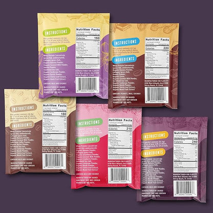 FlavCity All-in-One Protein Smoothie Powder, Variety Pack (5 Single Serve Packets) - 100% Grass-Fed Whey Protein Powder with 25g Protein & 10g Collagen - Gluten-Free Pre Workout & Post Workout Drink