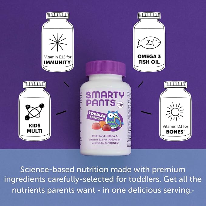 SmartyPants Toddler Multivitamin Gummies: Omega 3 D3, C, B12, B6, B6, Vitamin 180 Count (60 Day