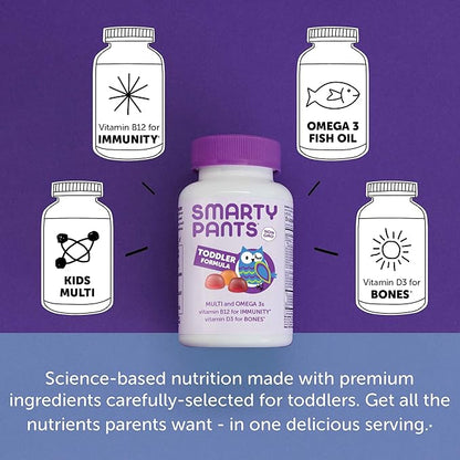 SmartyPants Toddler Multivitamin Gummies: Omega 3 D3, C, B12, B6, B6, Vitamin 180 Count (60 Day