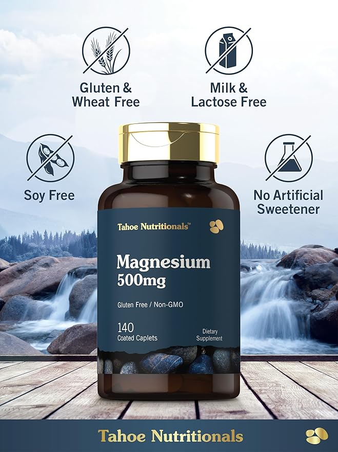 Tahoe Nutritionals Magnesium | 500mg | 140 Coated Caplets | Non-GMO and Gluten Free Supplement