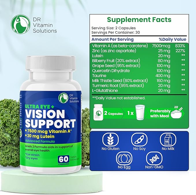 Vision Support Eye Vitamins for Macular Health 2 Formula (1 Bottle, 60 Capsules)