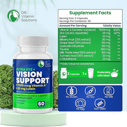 Vision Support Eye Vitamins for Macular Health 2 Formula (1 Bottle, 60 Capsules)