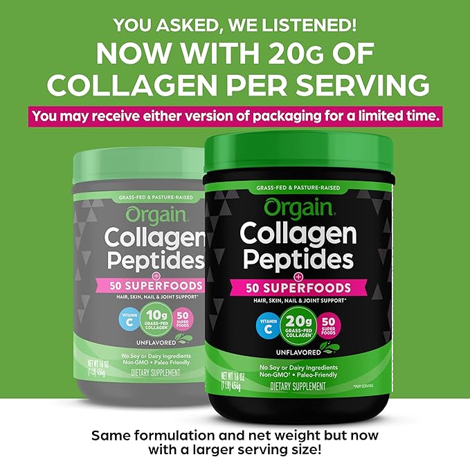 Orgain Hydrolyzed Collagen + Superfoods Powder 1lb and 0.62lb