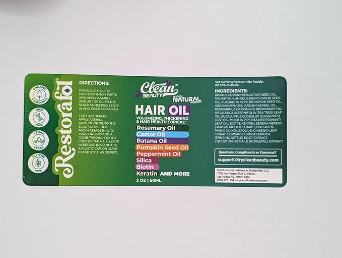 Rosemary Hair Oil For Growth with Castor Oil Batana Oil Pumpkin Seed Oil Peppermint Oil Silica Biotin Collagen Keratin Saw Palmetto Horsetail Tea Tree Vit E Aloe Vera Jojoba (1 Pack)