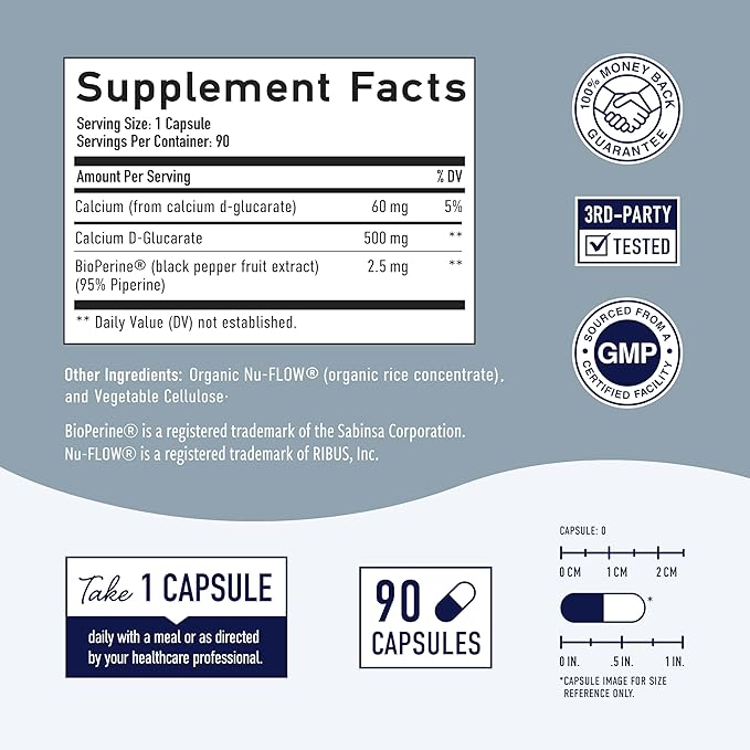 Calcium D-Glucarate | 500mg | CDG 500mg | 90 Ct. (3-Month Supply)