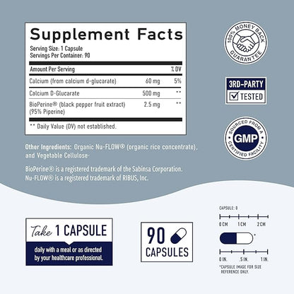 Calcium D-Glucarate | 500mg | CDG 500mg | 90 Ct. (3-Month Supply)
