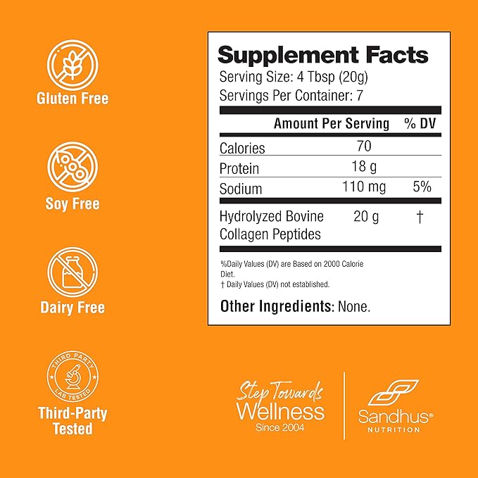 Sandhu's Collagen Peptides Powder|4.9 oz Unflavored|