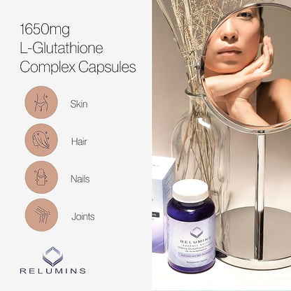 Relumins 1650mg Reduced Glutathione Complex 90 Veggie 1 Bottle