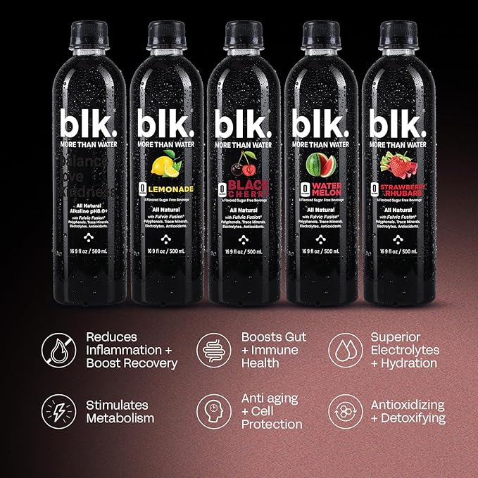 blk. Natural Alkaline Mineral Water Electrolyte Infused with Fulvic and Amino Acids, Zero Sugar Drink, Lemonade Flavored, 16.9 Ounce (500 mL), Pack of 12