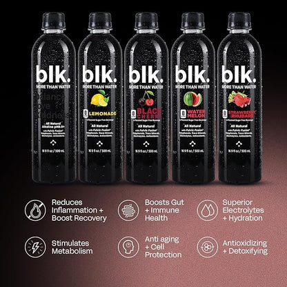 blk. Natural Alkaline Mineral Water Electrolyte Infused with Fulvic and Amino Acids, Zero Sugar Drink, Lemonade Flavored, 16.9 Ounce (500 mL), Pack of 12