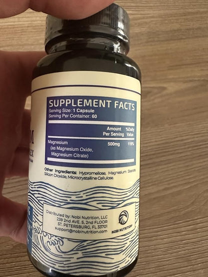 Magnesium Citrate Complex 500 MG for Calm, Relaxation, Constipation & Digestion Support | High Absorption Magnesium Supplement with Elemental Mag Oxide | Non-GMO, Soy-Free | 60 Ct (2 Month Supply)