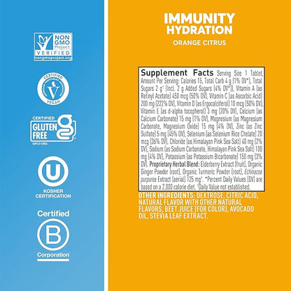 Nuun Hydration Immunity Electrolyte Tablets With 200mg Vitamin C, Orange Citrus, 5 Essential Electrolytes for Hydration, Ginger & Turmeric, Vegan, Non-GMO, 8 Pack (80 Servings)