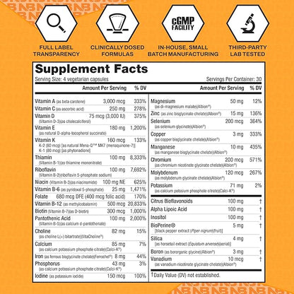 NutraBio Multisport for Men 33 Vitamins, (120 Vegetable
