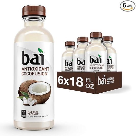 Bai Coconut Flavored Water, Molokai Coconut, Antioxidant Infused Drinks, 18 Fl. Oz. (Pack of 6)