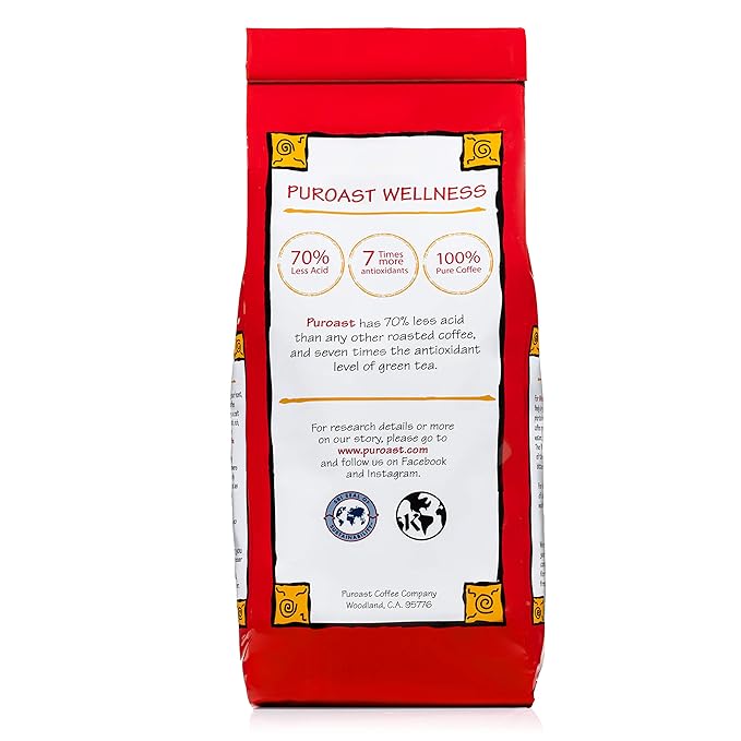 Puroast Low Acid Coffee Whole Bean | Mocha Java Whole Bean | Medium Roast | High Antioxidants & High pH |No Bitter Aftertaste | Reduced Heartburn & GERD | Suitable for Cold Brew - 2.2 LB