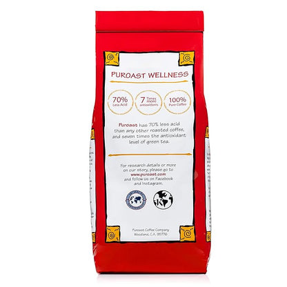 Puroast Low Acid Coffee Whole Bean | Mocha Java Whole Bean | Medium Roast | High Antioxidants & High pH |No Bitter Aftertaste | Reduced Heartburn & GERD | Suitable for Cold Brew - 2.2 LB