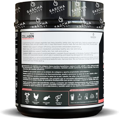 SASCHA FITNESS Hydrolyzed Multi Collagen Peptides 1,2 & 3 |Hyaluronic